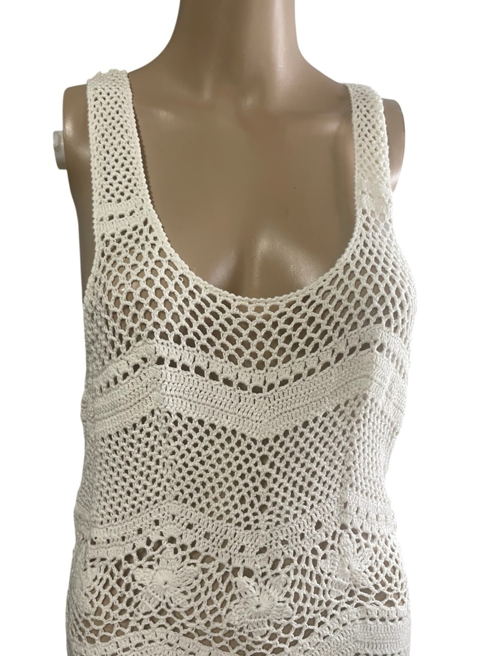Crochet mini dress fringe swim coverup - Picture 2 of 16